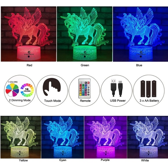 easuntec Unicorn🦄Night Lights💡w Remote & Smart Touch 7🌈+16 Colors Changing - Picture 3 of 7